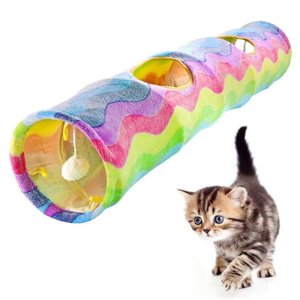 Pet Cat Tunnel Collapsible 4 Holes Indoor Outdoor Tube Kitten Funny Rainbow Tunnel Cat Pet Toy Space-Saving Cat Training Toy - Image 3