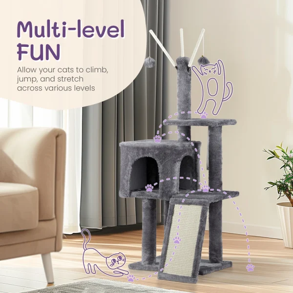 49 inch Cat Tree Cat Tower for Indoor Cats, Cat House with Padded Platform Bed, Toy Balls, Large Cozy Condo and Scratch Board, D - Image 5